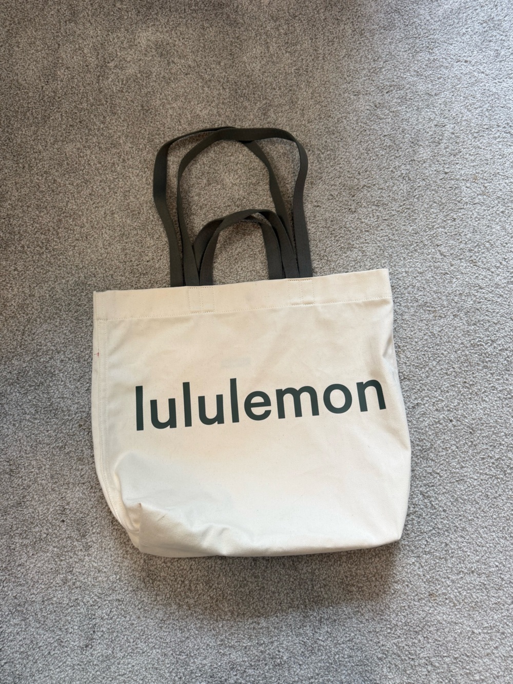 lululemon athletica Cream Canvas Tote with Dark Green Logo and Straps